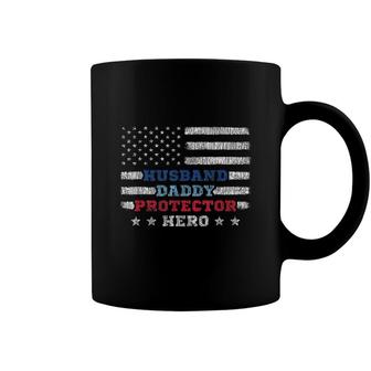 Mens Husband Daddy Protector Hero Fathers Day Flag 4Th Of J Coffee Mug - Seseable