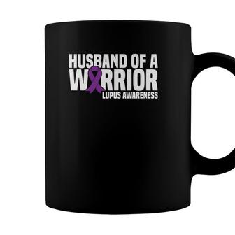 Mens Husband Of A Warrior Purple Ribbon Lupus Awareness Coffee Mug - Seseable