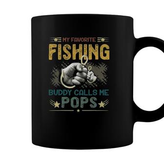 Mens Mens My Favorite Fishing Buddy Calls Me Pops Fathers Day Coffee Mug - Seseable