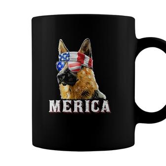 Mens Merica German Shepherd Dog 4Th Of July American Flag Coffee Mug - Seseable
