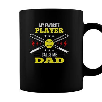Mens My Favorite Player Calls Me Dad Softball Gift For Daddy Papa Coffee Mug - Seseable