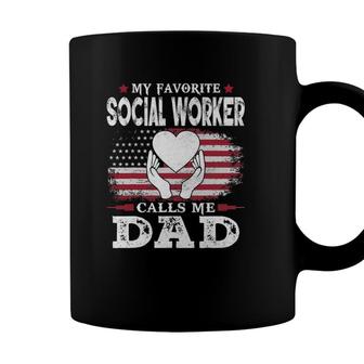 Mens My Favorite Social Worker Calls Me Dad Usa Flag Dad Father Coffee Mug - Seseable