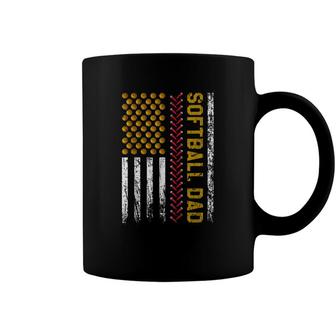 Mens New First Time Dad Softball Dad American Flag Fathers Day Coffee Mug - Seseable