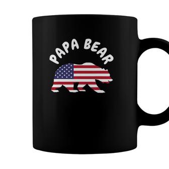 Mens Papa Bear Fathers Day Usa American Flag 4Th Of July Coffee Mug - Seseable
