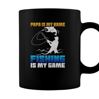 Mens Papa Is My Name Fishing Is My Game Fathers Day Gift Coffee Mug - Seseable