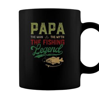 Mens Papa Man Myth Fishing Legend Funny Fishing Men Fathers Day Coffee Mug - Seseable