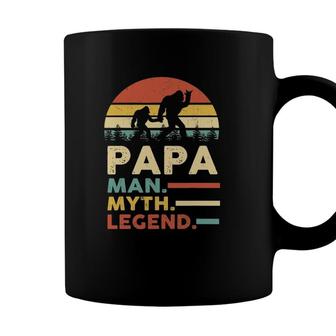Mens Papa Man Myth Legend Bigfoot Sasquatch Sunset Fathers Day Coffee Mug - Seseable