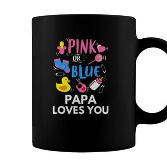 Mens Pink Or Blue Papa Loves You Gender Reveal Party Coffee Mug - Seseable