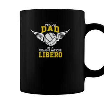 Mens Proud Dad Of A Freaking Awesome Libero Volleyball Father Coffee Mug - Seseable