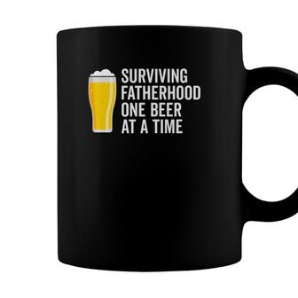 Mens Surviving Fatherhood One Beer At A Time Cool Fathers Day Coffee Mug - Seseable