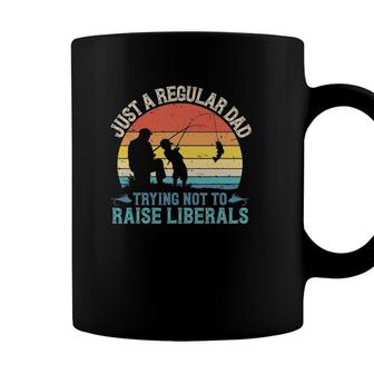 Mens Vintage Fishing Regular Dad Trying Not To Raise Liberals Coffee Mug - Seseable