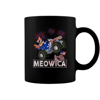 Meowica Cat Monster Truck American Flag 4Th Of July Vintage Coffee Mug - Seseable