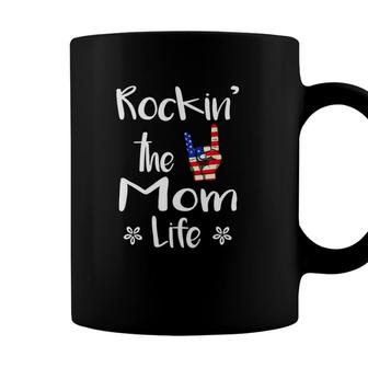 Mothers Day Rockin The Mom Life 4Th Of July American Flag Rock Coffee Mug - Seseable