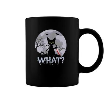 Murderous Cat With Bloody Knife Halloween What Coffee Mug | Mazezy