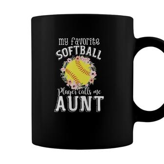 My Favorite Softball Player Calls Me Aunt Floral Softball Ball Version Coffee Mug - Seseable