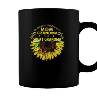 My Greatest Blessings Call Me Mom Grandma And Great Grandma Sunflower Butterfly Coffee Mug - Seseable