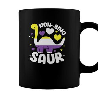 Non-Bino Saur Funny Non Binary Dinosaur Genderqueer Flag Coffee Mug - Seseable
