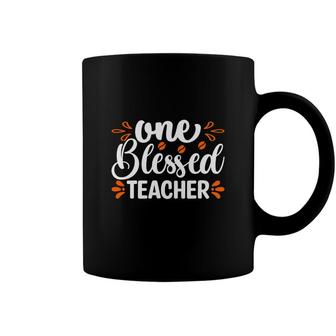 One Blessed Teacher Orange White Graphic Coffee Mug - Seseable