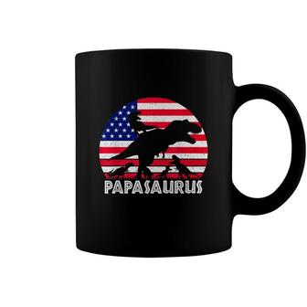 Papasaurus Rex Dad Of 4 Patriotic Usa Dinosaur Father Coffee Mug - Seseable