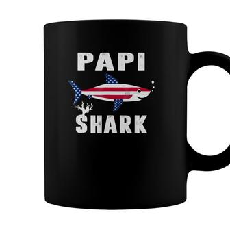 Papi Shark American Usa Flag Fathers Day Gifts For Dad Coffee Mug - Seseable