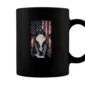 Patriotic Tuxedo Cat 4Th Of July Vintage Us American Flag Coffee Mug - Seseable