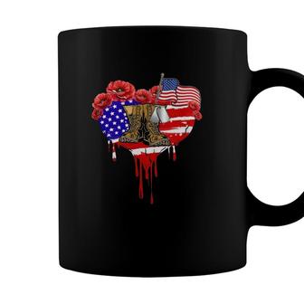 Poppy Flower American Usa Flag Combat Boots Veteran Day Coffee Mug - Seseable