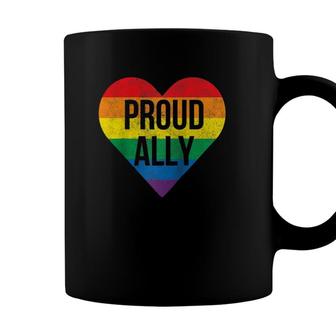 Proud Ally Gay Pride Month Lgbtq Flag Cute Heart Vintage Raglan Baseball Tee Coffee Mug - Seseable