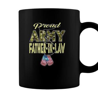Proud Army Father-In-Law Us Flag Dog Tag Military Dad-In-Law Coffee Mug - Seseable