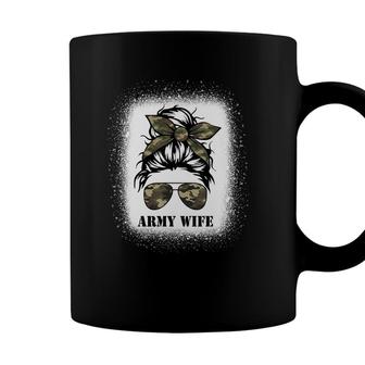 Proud Army Wife Messy Bun Camo Flag Spouse Military Pride Coffee Mug - Seseable