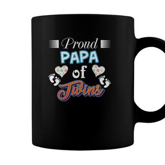 Proud Papa Of Twins Father Day Heart Footprint Dad Daddy Coffee Mug - Seseable