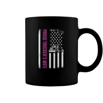 Proud Truckers Wife Semi Trailer American Flag Trucker Coffee Mug | Mazezy