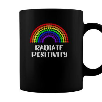 Radiate Positivity Rainbow Hearts Love Mental Health Matters Coffee Mug - Seseable