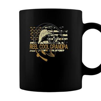 Reel Cool Grandpa Fathers Day American Flag Fishing Coffee Mug - Seseable