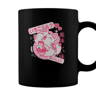 Retro 90S Cat Japanese Kawaii Strawberry Milk Shake Cartoon Coffee Mug - Seseable