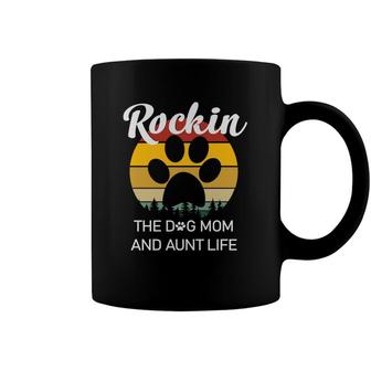 Rockin The Dog Mom And Aunt Life Vintage Paw Prints Coffee Mug - Seseable