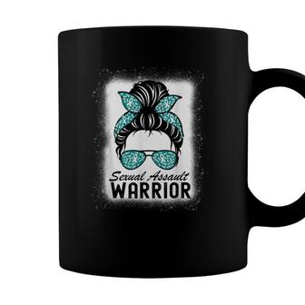Sexual Assault Warrior Messy Bun Violence Awareness Teal Coffee Mug - Seseable