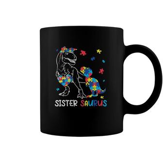 Sister Saurus Autism Awareness Autistic Dinosaur Family Coffee Mug | Mazezy