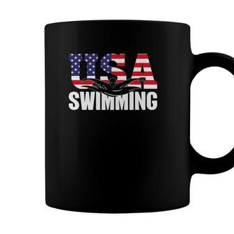 Swimming Us American Flag Water Swimmer & Swim Coffee Mug - Seseable
