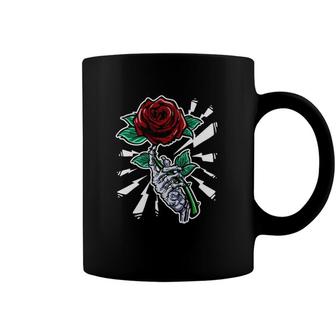 Tattoo Skeleton Hand Red Rose Flower Coffee Mug | Mazezy