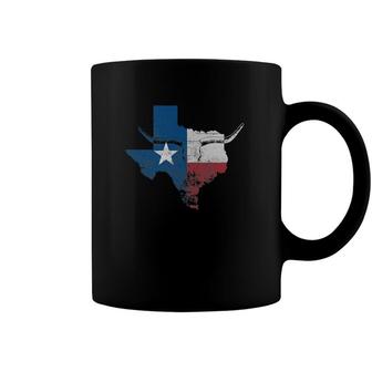 Texas Flag Vintage Texas Flag Longhorn Skull Retro Tx Coffee Mug | Mazezy