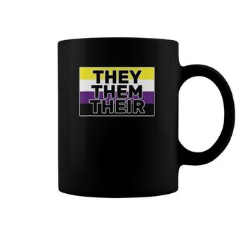 They Them Their Non-Binary Flag Pronouns - Genderfluid Coffee Mug | Mazezy