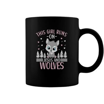 This Girl Runs On Jesus And Wolves Cute Wolf Animal Wildlife Coffee Mug | Mazezy