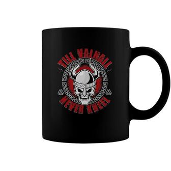 Till Valhall Never Kneel Viking Skull Norse Mythology Coffee Mug | Mazezy