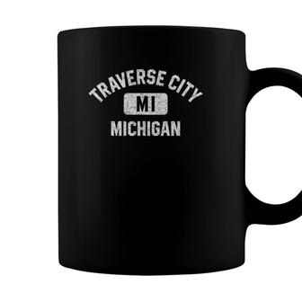 Traverse City Mi Michigan Pink W Distressed White Print Coffee Mug - Seseable