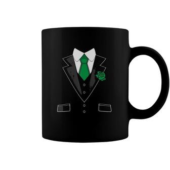 Tuxedo Costume Green Rose Tie Funny St Patricks Day Men Coffee Mug | Mazezy