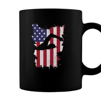 Vintage 4Th Of July Usa Flag Swimming Swim Swimmer Gift Coffee Mug - Seseable
