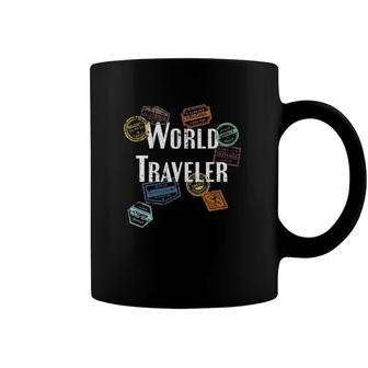 Vintage Distressed World Traveler Passport Stamp Gif Coffee Mug | Mazezy