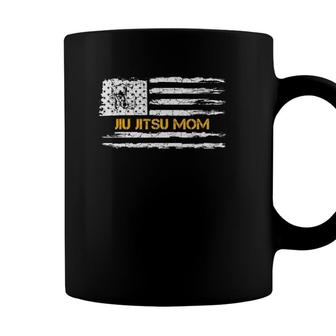 Vintage Usa American Flag Brazilian Jiu Jitsu Mom Silhouette Coffee Mug - Seseable