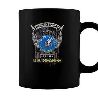 Vintage Usa American Flag Proud Mom Of A Us Seabee Veteran Coffee Mug - Seseable