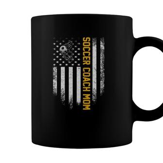 Vintage Usa American Flag Proud Soccer Coach Mom Silhouette Coffee Mug - Seseable